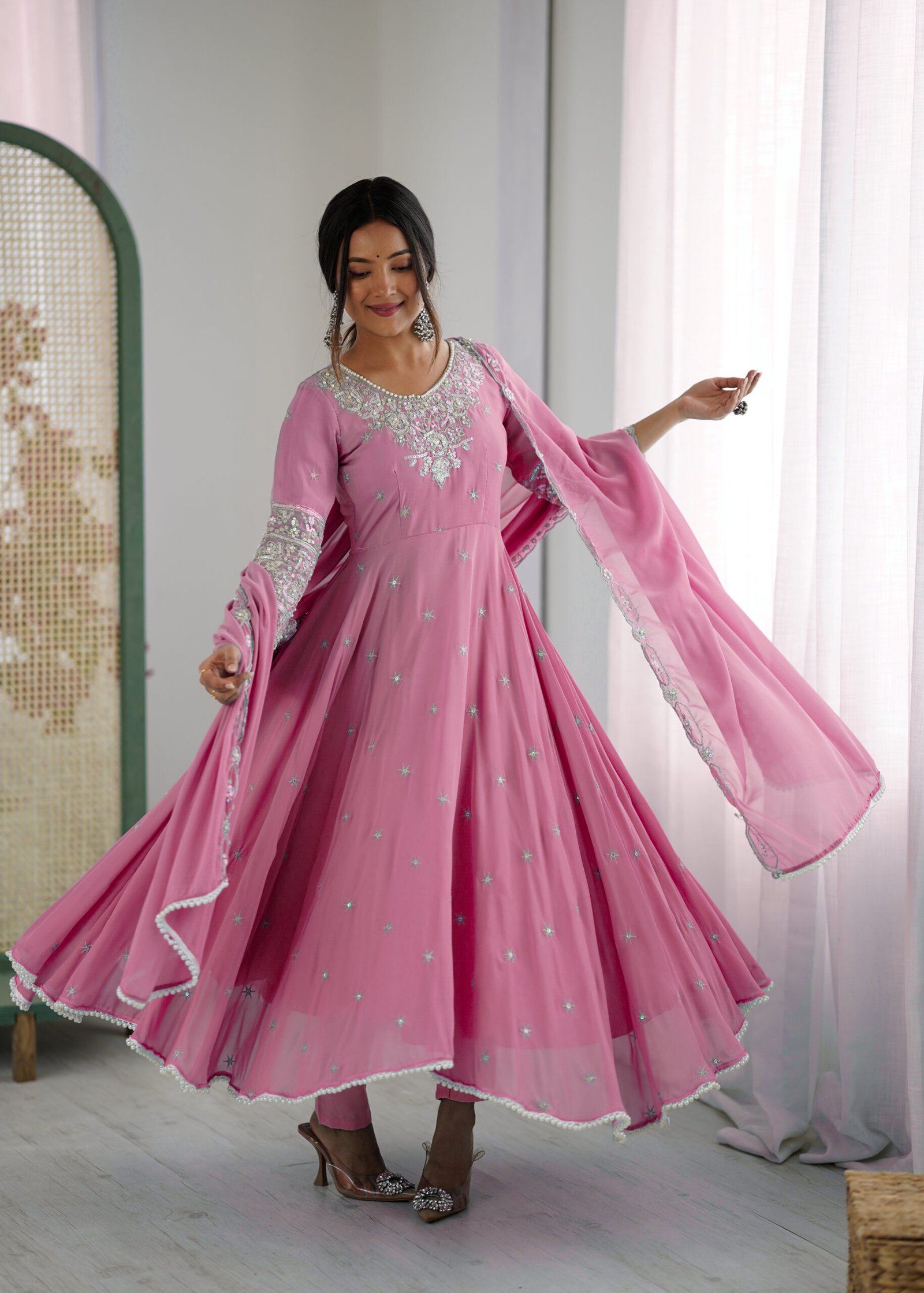 Women’s Royal Purple Embroidered Flared Kurta Set — view 2