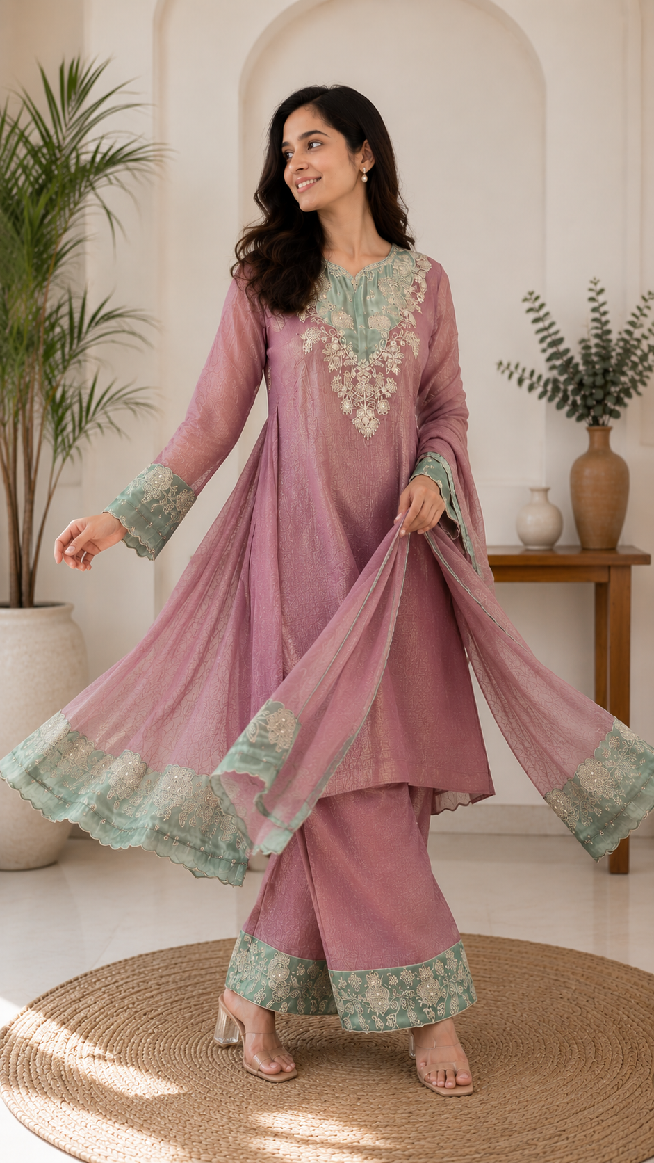 Women’s Royal Purple Embroidered Flared Kurta Set — view 2