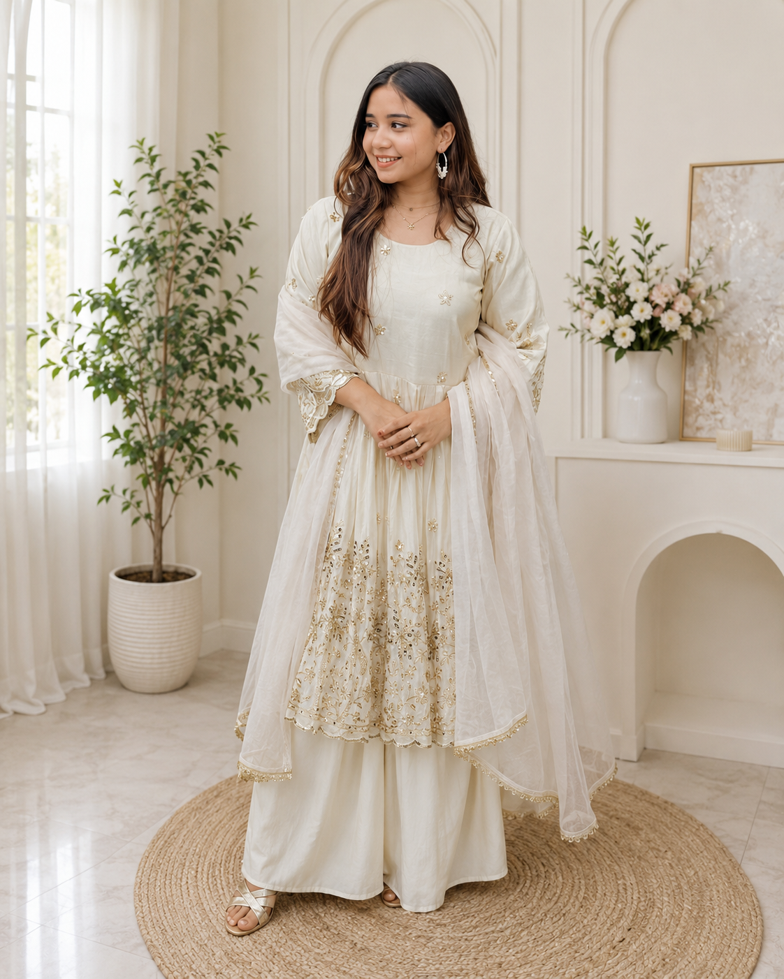 Women’s Royal Purple Embroidered Flared Kurta Set — view 3