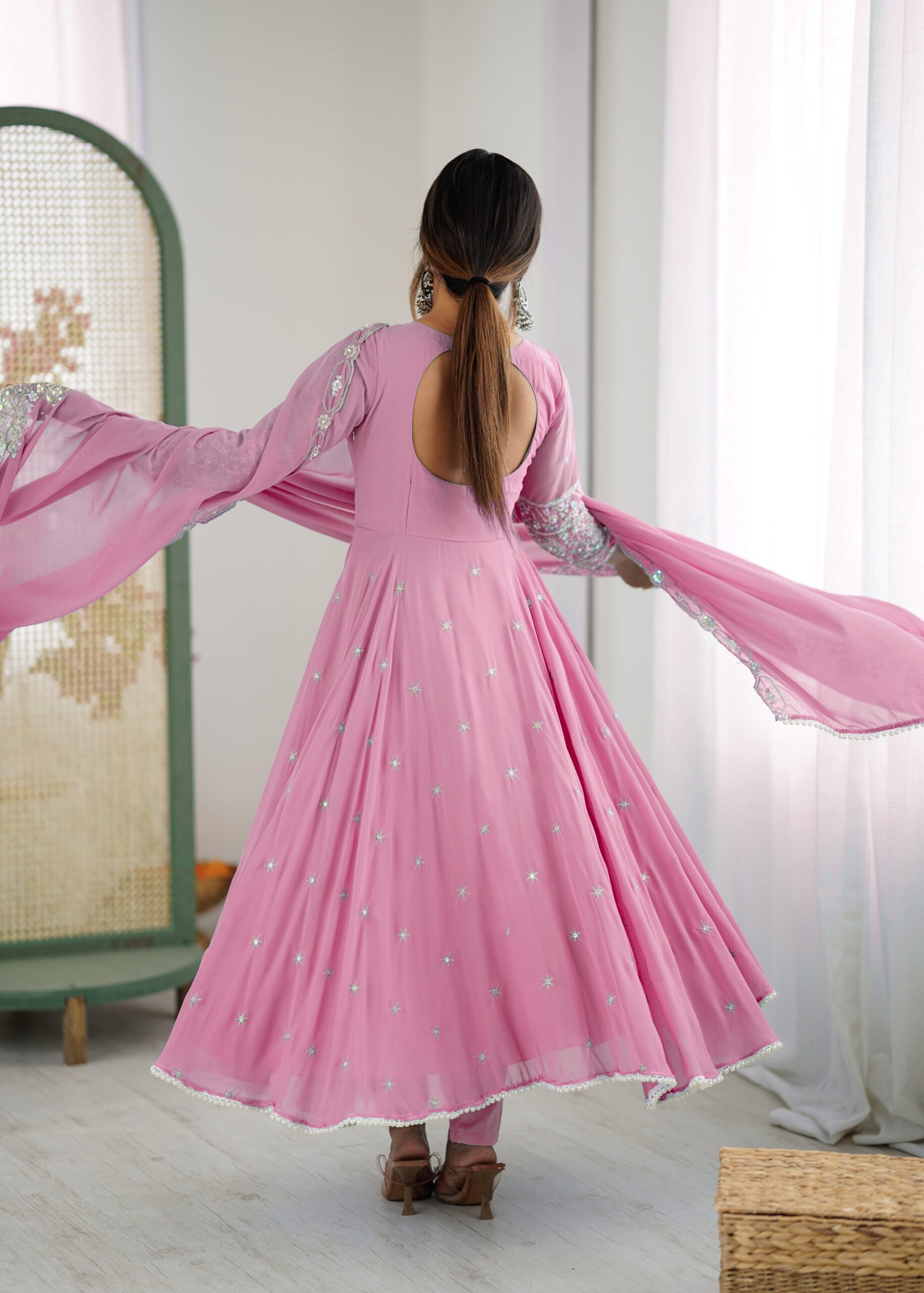 Women’s Royal Purple Embroidered Flared Kurta Set — view 4