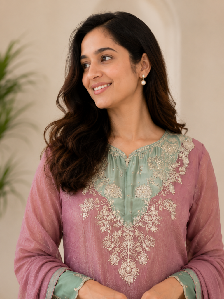 Women’s Royal Purple Embroidered Flared Kurta Set — view 1