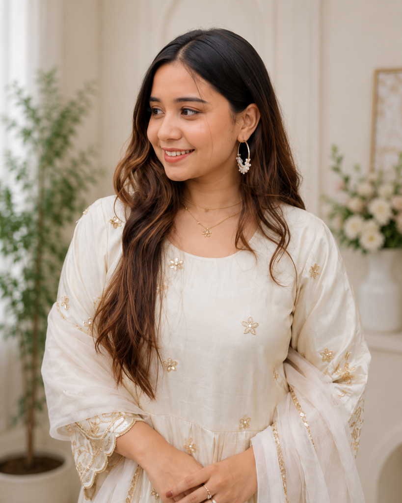 Women’s Royal Purple Embroidered Flared Kurta Set — view 1