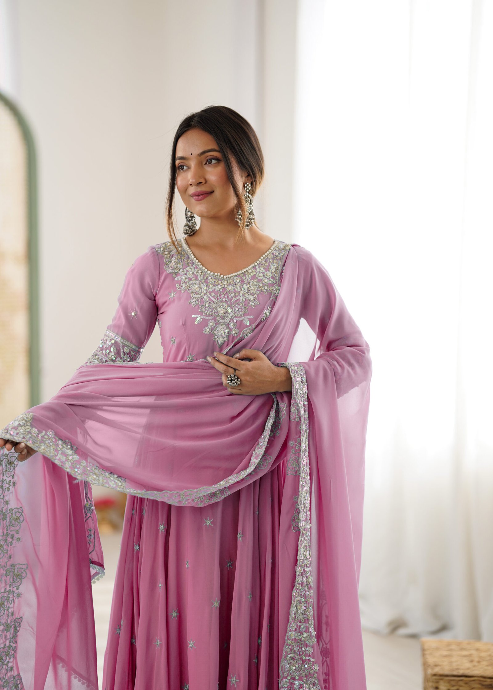Women’s Royal Purple Embroidered Flared Kurta Set — view 2