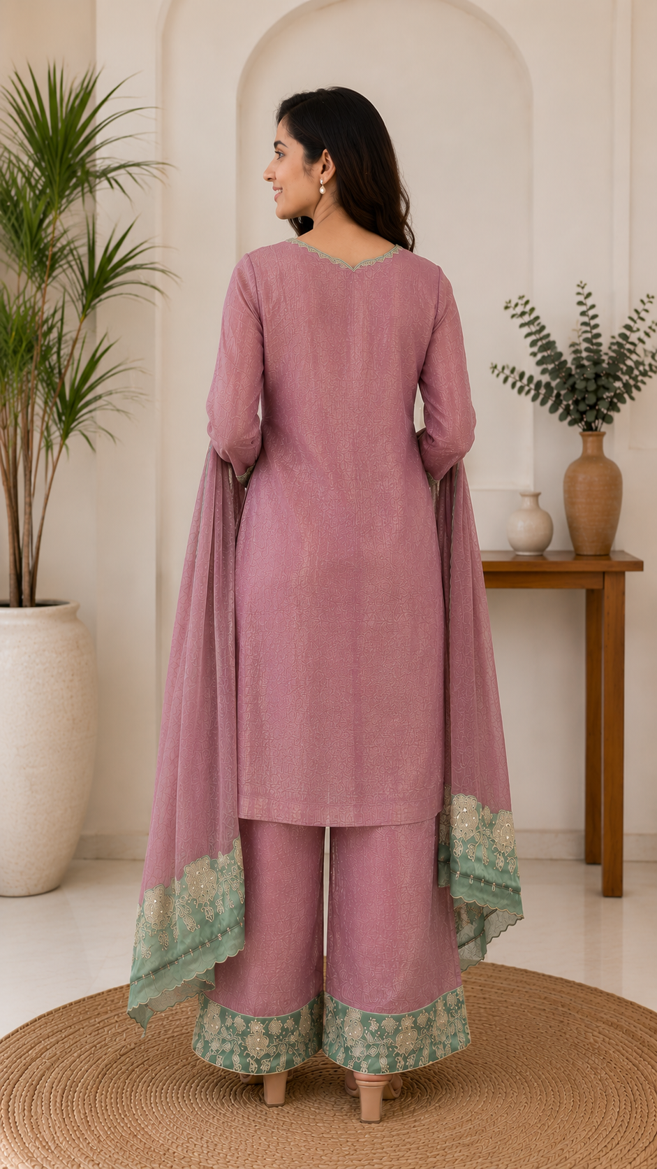 Women’s Royal Purple Embroidered Flared Kurta Set — view 3