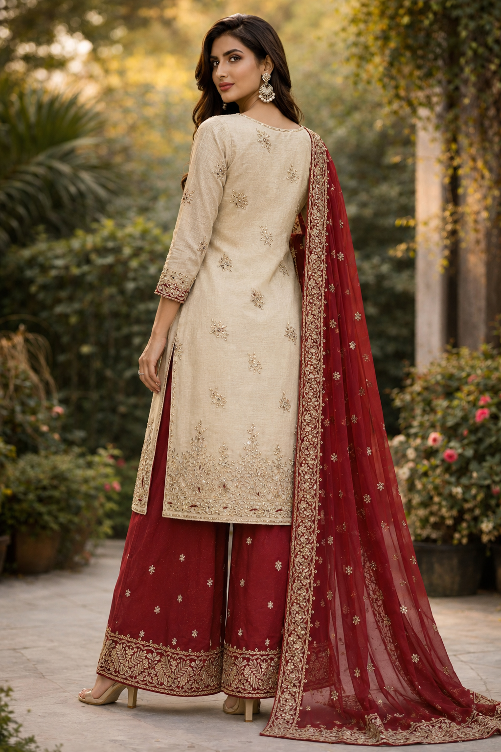 Women’s Royal Purple Embroidered Flared Kurta Set — view 4