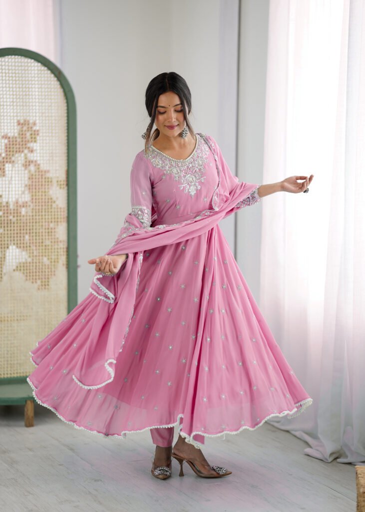 Women’s Royal Purple Embroidered Flared Kurta Set — view 1