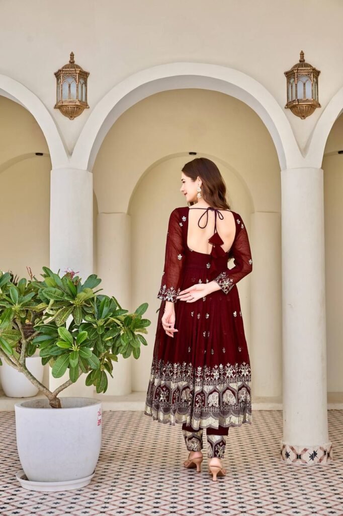 Women’s Royal Purple Embroidered Flared Kurta Set — view 1