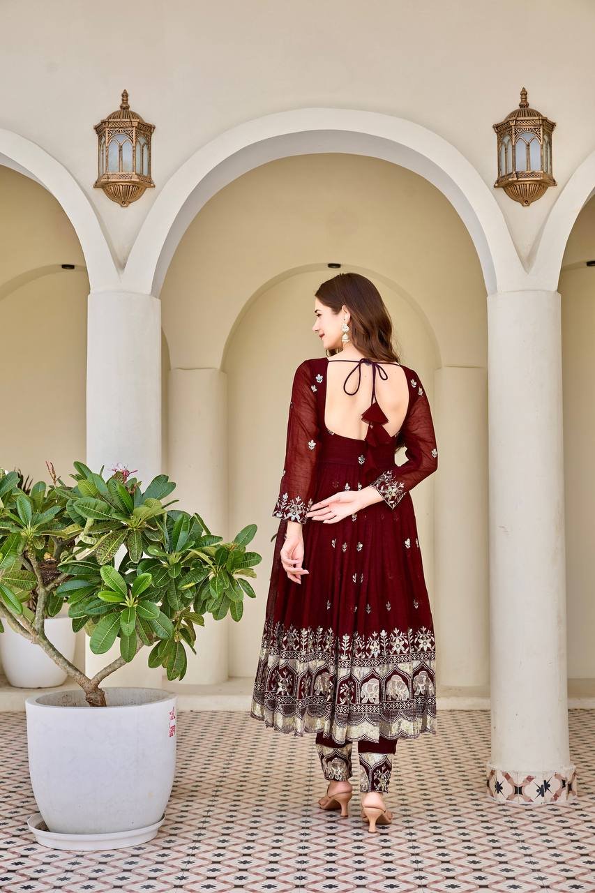 Women’s Royal Purple Embroidered Flared Kurta Set — view 2