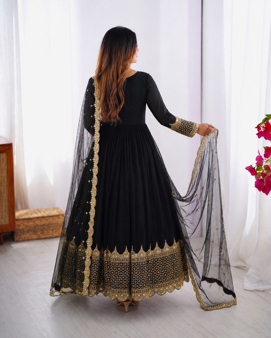 Women’s Royal Purple Embroidered Flared Kurta Set — view 2