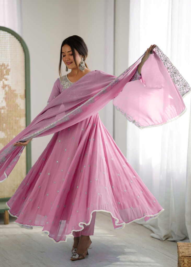 Women’s Royal Purple Embroidered Flared Kurta Set — view 1