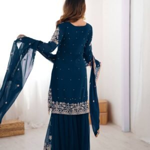 Women’s Royal Purple Embroidered Flared Kurta Set