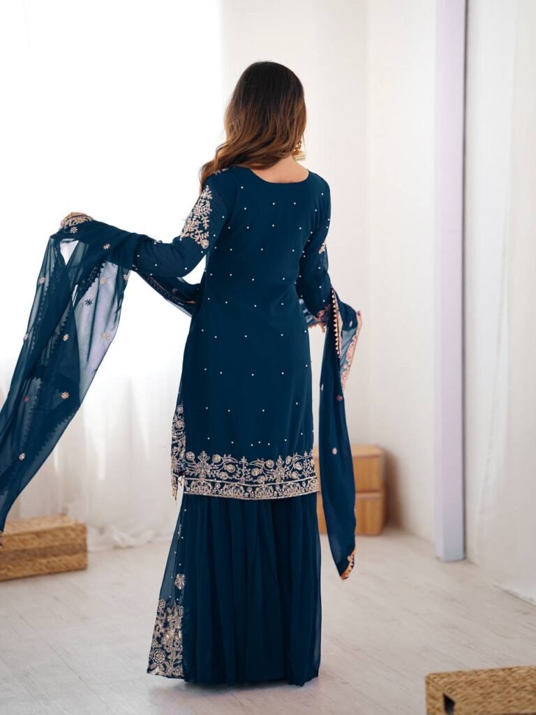 Women’s Royal Purple Embroidered Flared Kurta Set — view 1