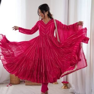Women’s Royal Purple Embroidered Flared Kurta Set
