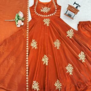 Women’s Royal Purple Embroidered Flared Kurta Set