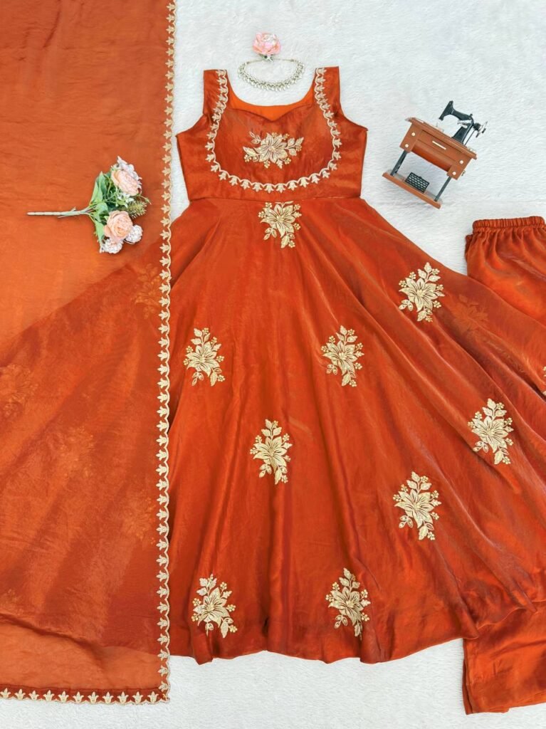 Women’s Royal Purple Embroidered Flared Kurta Set