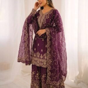 Women’s Royal Purple Embroidered Flared Kurta Set