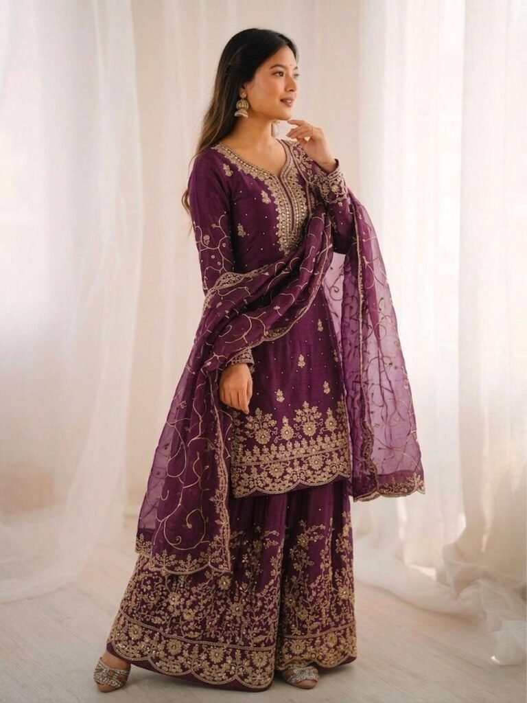 Women’s Royal Purple Embroidered Flared Kurta Set