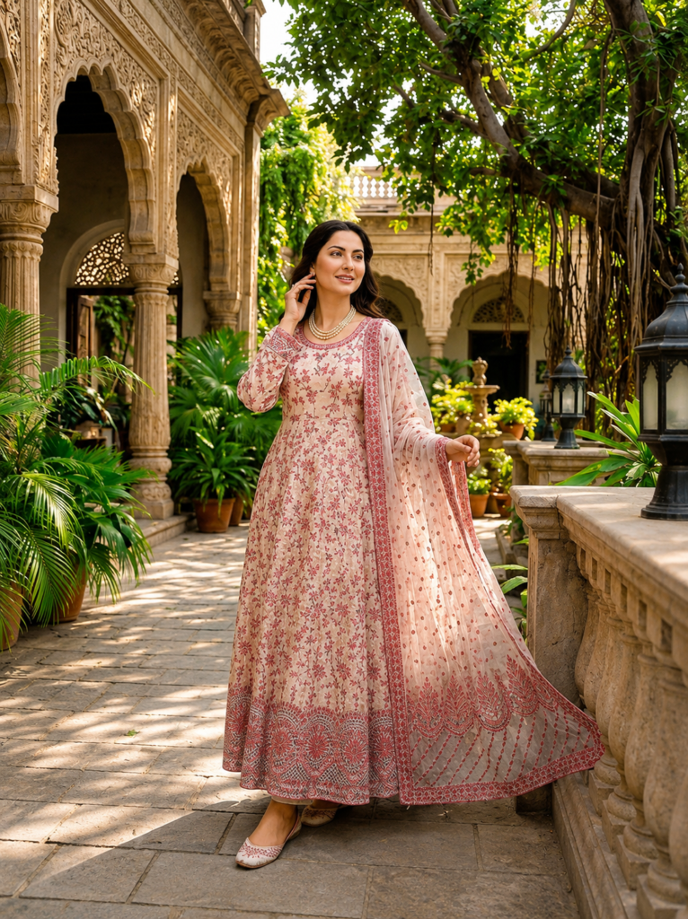 Women’s Royal Purple Embroidered Flared Kurta Set — view 1