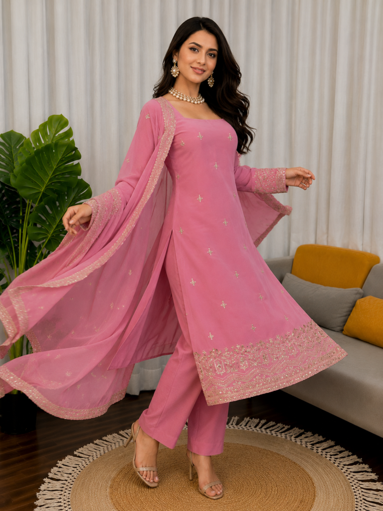 Women’s Royal Purple Embroidered Flared Kurta Set