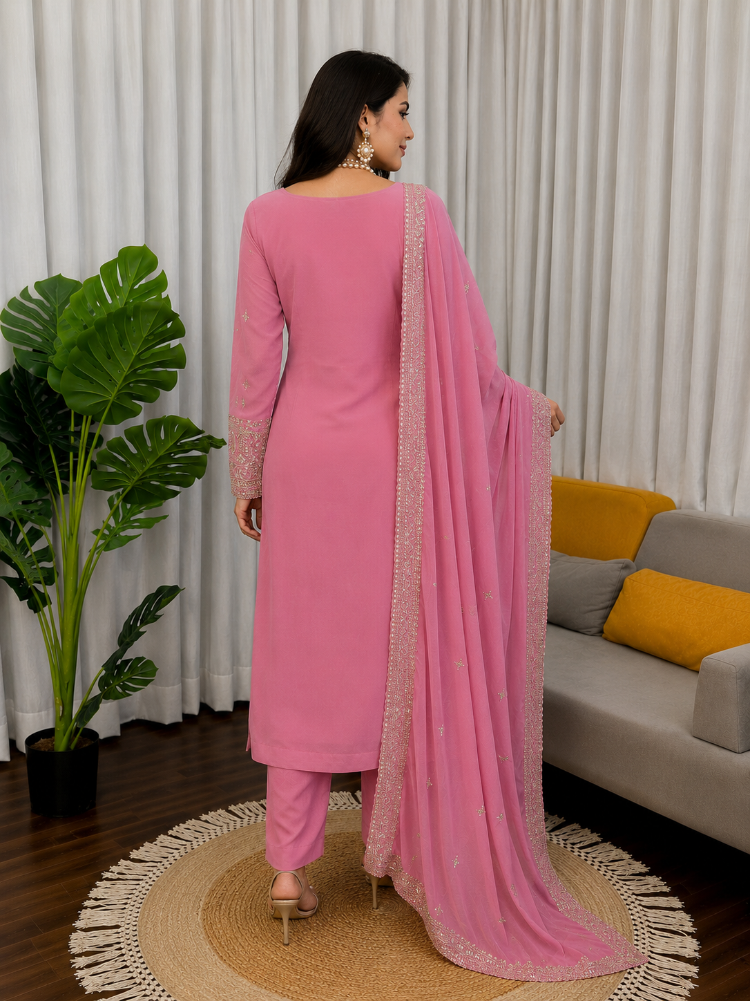 Women’s Royal Purple Embroidered Flared Kurta Set — view 4