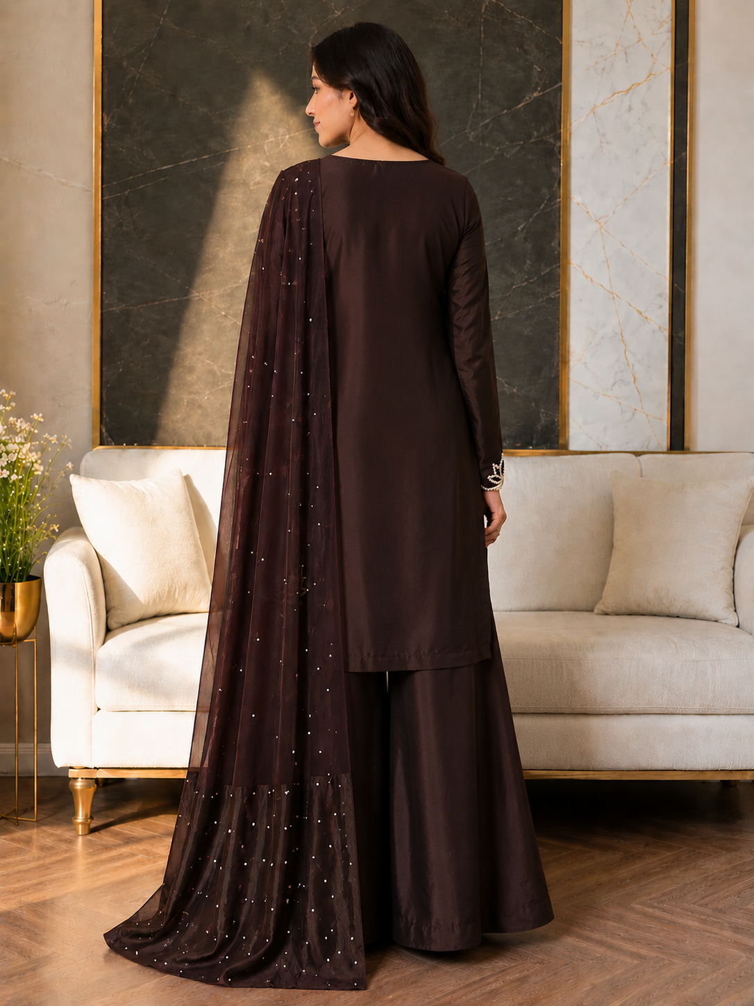 Women’s Royal Purple Embroidered Flared Kurta Set — view 2