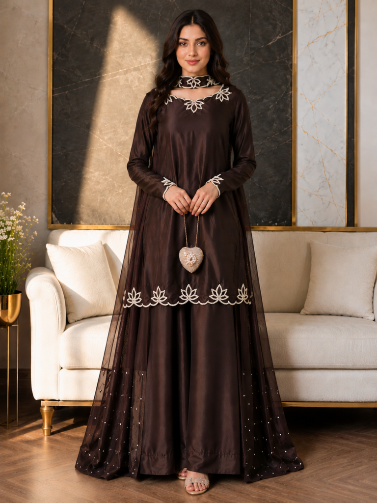 Women’s Royal Purple Embroidered Flared Kurta Set — view 1