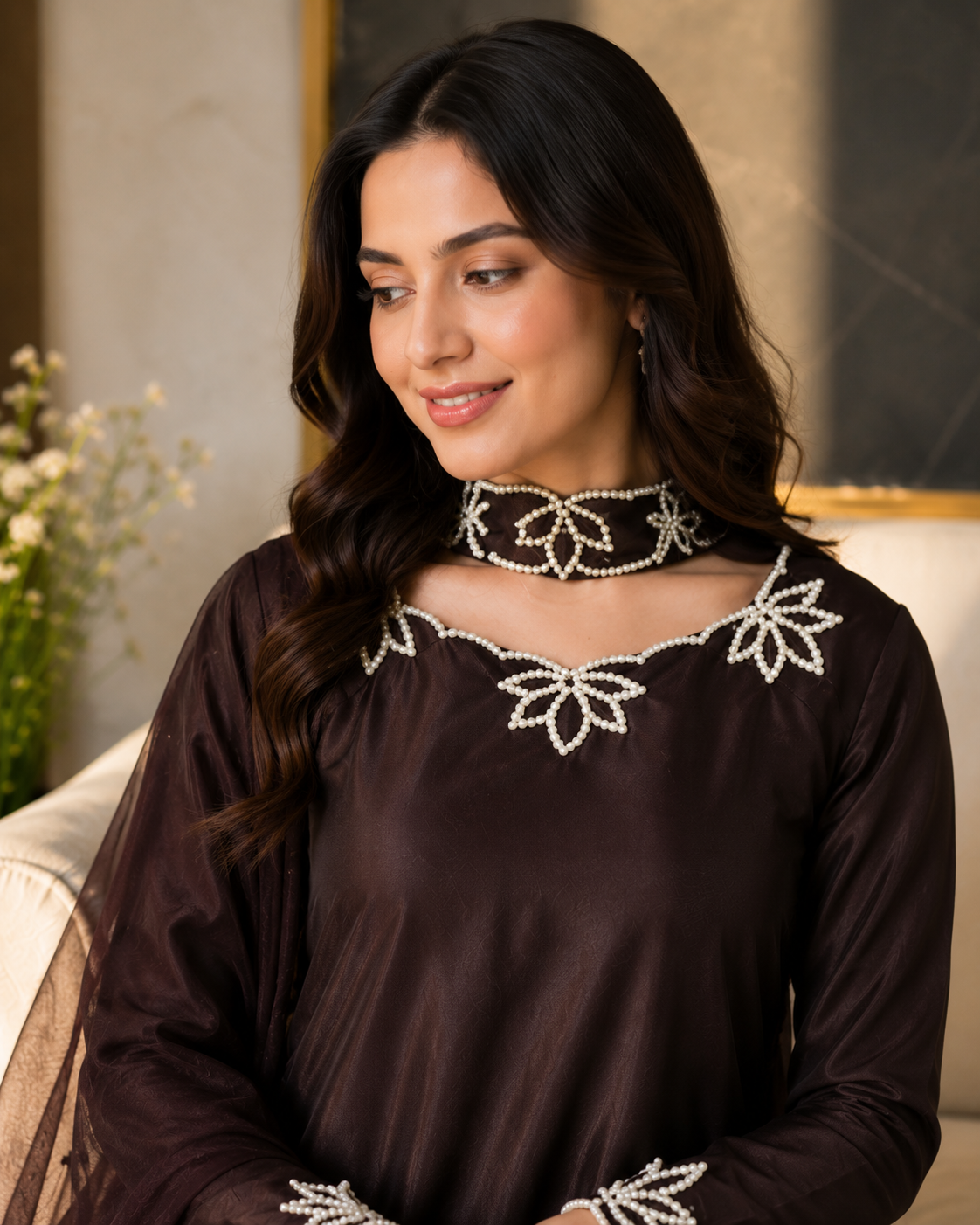 Women’s Royal Purple Embroidered Flared Kurta Set — view 4