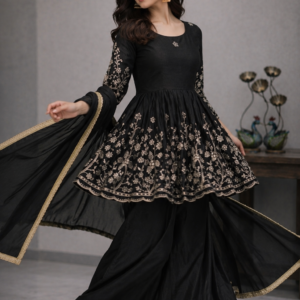 Women’s Royal Purple Embroidered Flared Kurta Set