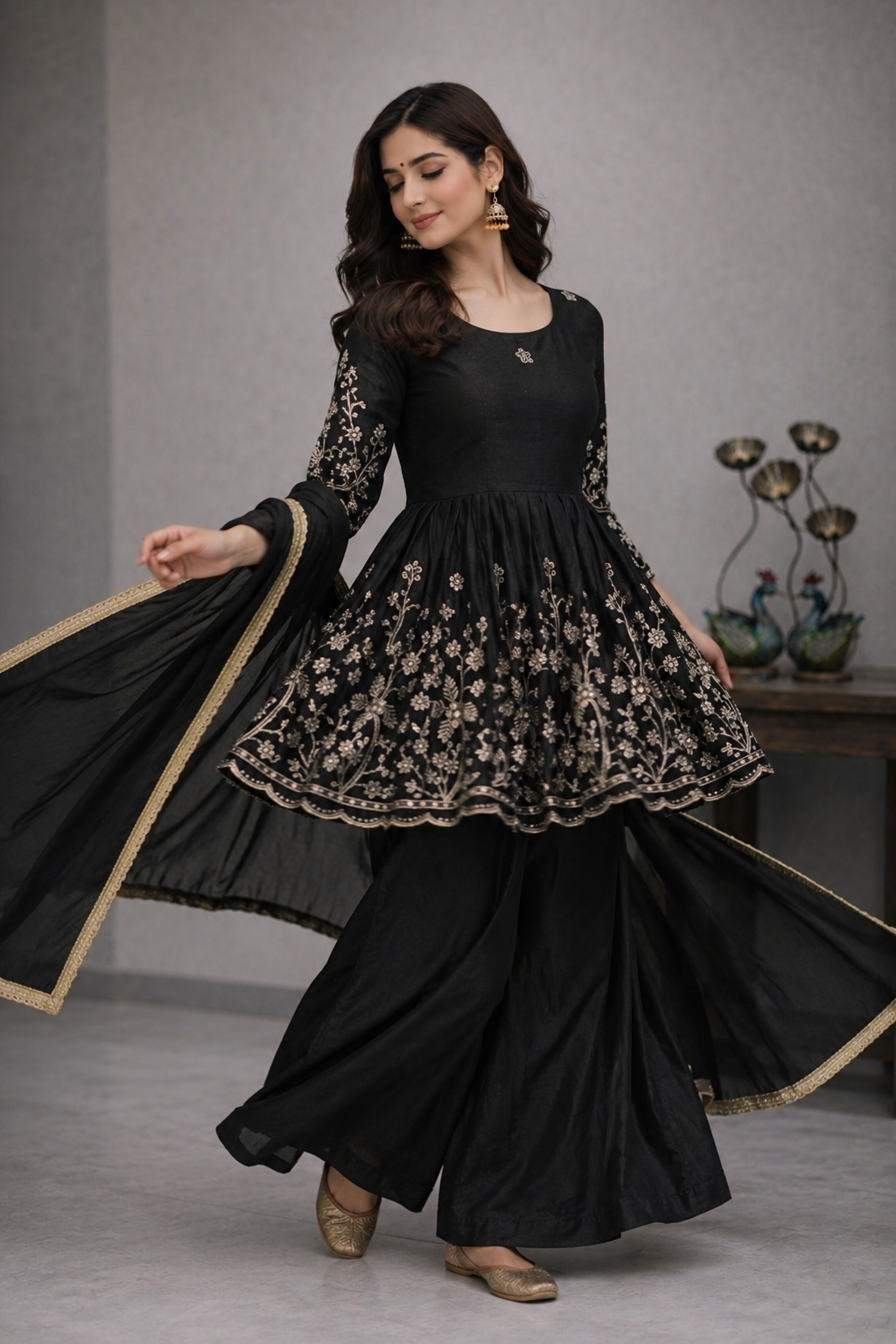 Women’s Royal Purple Embroidered Flared Kurta Set — view 3